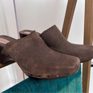 Vintage Kenneth Cole distressed leather wood clogs